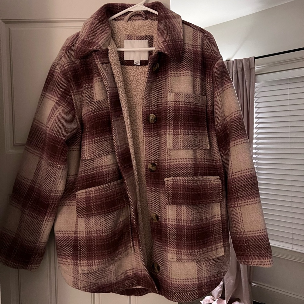 American Eagle Sherpa Lined Plaid Shacket